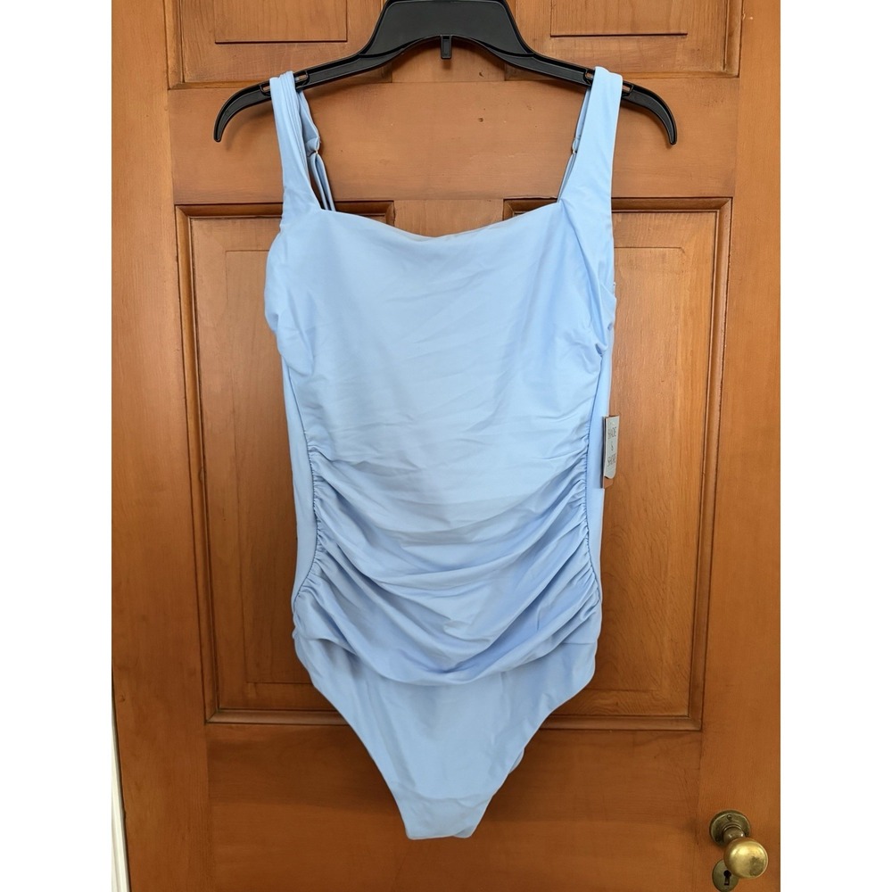 Women's Shade & Shore Light Blue Square Neck Tummy Control One Piece Swimsuit L